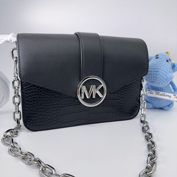 Michael Kors Carmen Carmen Md Convertible Shoulder Bag Black Crocodile Leather - Picture 6 of 12